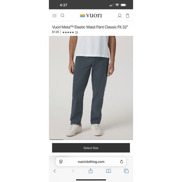 Vuori Meta Elastic Waist Pant Mens Sz Medium (Waist 30-32") Classic Fit Gray - Picture 11 of 13